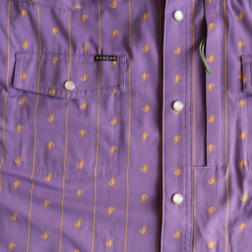 Poncho Mens XL Regular Fit Purple Short Sleeve Snap The Hoodoo Crawfish Shirt - Picture 8 of 11